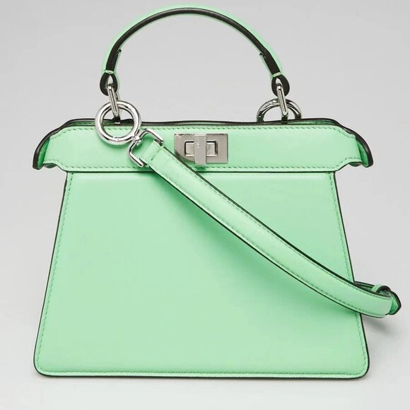 Fendi Green Lambskin Leather Petite Peekaboo Iseeu Satchel Bag 8BN335 - Picture 1 of 12